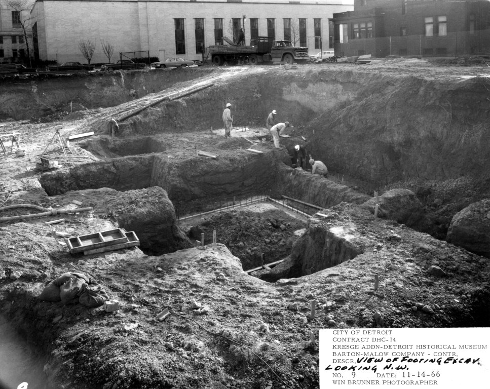 2013.041.076 Excavation and Footings, Detroit Public Library in the background.