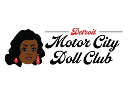 Detroit Motor City Doll Club logo with an illustrated woman's face and red earrings.