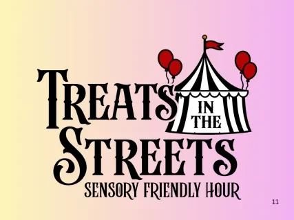 Treats in the Streets logo with a circus tent and balloons on a pastel background.