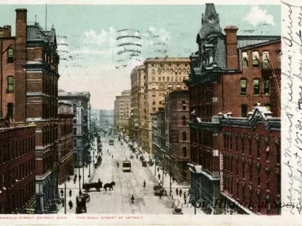 Postcard - Griswold Street, Detroit, Mich. "The Wall Street of Detroit."
