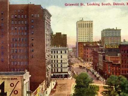 Postcard - Griswold St., Looking South, Detroit, Mich.
