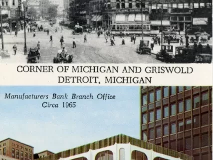 Postcard - Corner of Michigan and Griswold, Detroit, Michigan