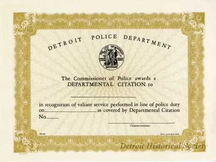 Certificate - Detroit Police Department
Departmental Citation