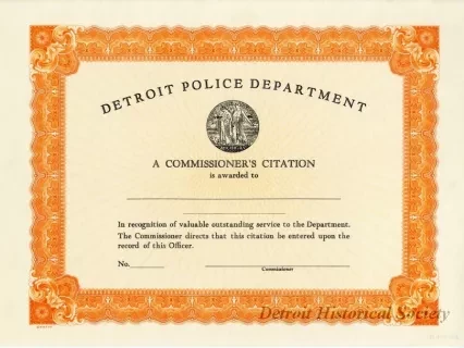 Certificate - Detroit Police Department
Commissioner's Citation