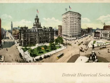 Postcard - 5404  City Hall and Campus Martius, Detroit, Mich.