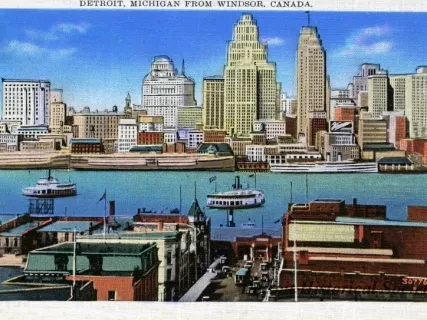 Postcard - Detroit, Michigan from Windsor, Canada