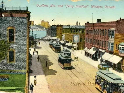 Postcard - Ouellette Ave. and "Ferry Landing", Windsor, Canada.