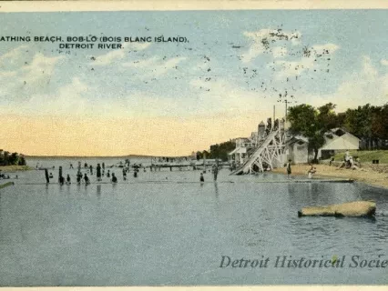 Postcard - Bathing Beach, Bob-Lo (Bois Blanc Island), Detroit River.