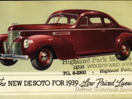 Postcard - The New Desoto for 1939...Low Priced Luxury.