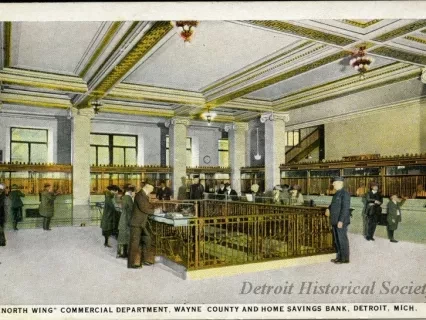 Postcard - "North Wing" Commercial Department, Wayne County and Home Savings Bank, Detroit, Mich.