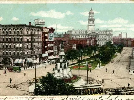 Postcard - Cadillac Square and County Building, Detroit Mich.