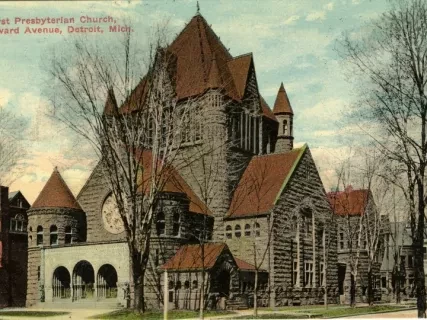 Postcard - First Presbyterian Church, Woodward Avenue, Detroit, Mich.