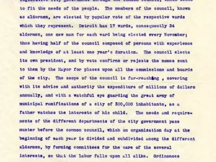 Letter - Our Legislative City Government
[Detroit Common Council]