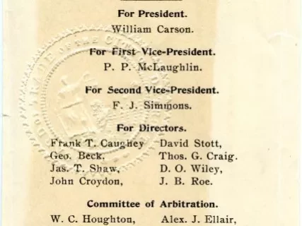 Handbill, Political - Board of Trade of the City of Detroit
Ticket for Officers, 1900-1901