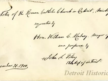 Envelope - Notes of the Roman Catholic Church in Detroit, Michigan