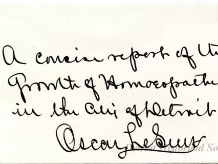 Envelope - A Concise Report of the Growth of Homeopathy in the City of Detroit
