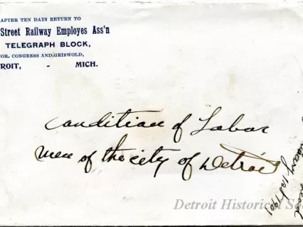 Envelope - Condition of Labor Men in the City of Detroit