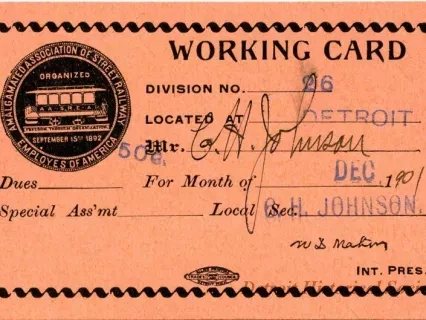 Card, Union - Working Card
Amalgamated Association of Street Railway Employees of America