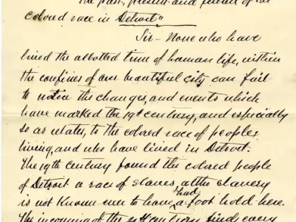 Letter - The Past, Present and Future of the Colored Race in Detroit