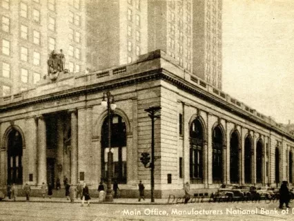 Postcard - Main Office, Manufacturers National Bank of Detroit.