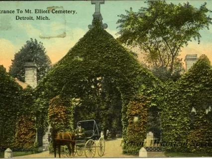 Postcard - Entrance to Mt. Elliott Cemetery, Detroit, Mich.