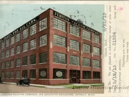 Postcard - Puritan Machine Company, 415 lafayette Boulevard, Detroit, Mich.