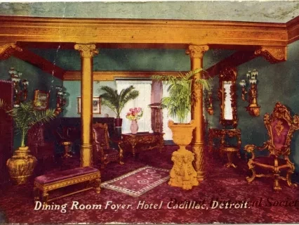 Postcard - Dining Room Foyer, Hotel Cadillac, Detroit.