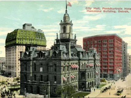 Postcard - City Hall, Pontchartrain Hotel and Hammond Building, Detroit, Mich. - City Hall, Pontchartrain Hotel & Hammond Bldg.