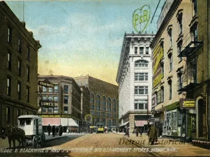 Postcard - Pardridge & Blackwell's and J-L-Hudson's Big Department Stores, Detroit, Mich.