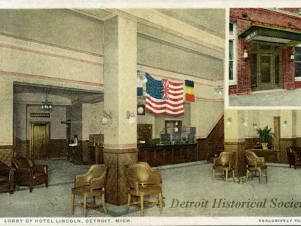 Postcard - Lobby of the Hotel Lincoln, Detroit, Mich. Exclusively for Men.