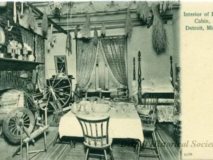 Postcard - Interior of Log Cabin, Detroit, Mich.