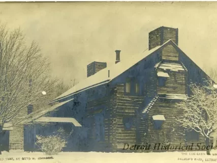 Postcard - Log Cabin in Winter, Palmer's Park, Detroit, Mich.