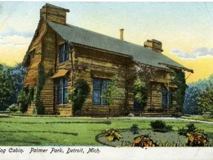 Postcard - Log Cabin. Palmer Park, Detroit, Mich.