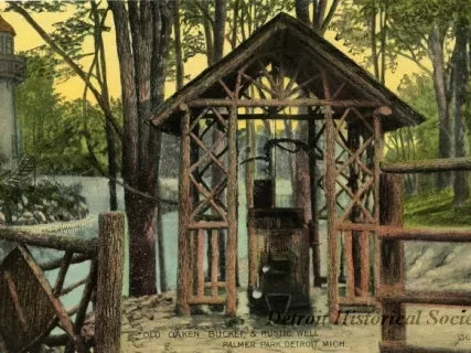 Postcard - Old Oaken Bucket, & Rustic Well, Palmer Park, Detroit, Mich.