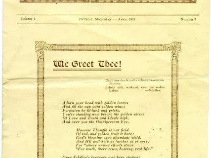 Newsletter - Schiller Bulletin, Volume I. Number 7, Detroit, Michigan, April 1919