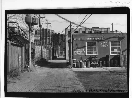 Print, Photographic - Alley Facing West on Iron Street Near Jefferson, Detroit Retinning & Repair Co.