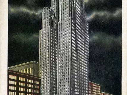 Postcard - Penobscot Building at Night, Detroit, Mich.