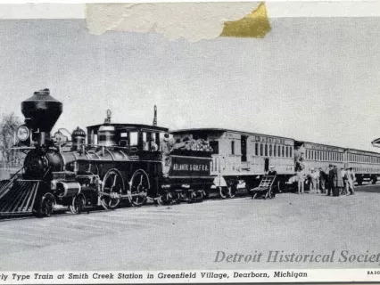 Postcard - Early Type Train at Smith Creek Station in Greenfield Village, Dearborn, Michigan