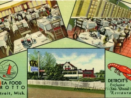 Postcard - Sea Food Grotto, Detroit, Mich. Detroit's Exclusive Sea Food Restaurant.
