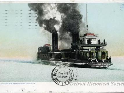 Postcard - Crossing the Detroit River in Winter.