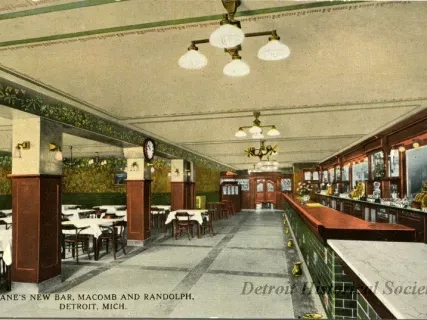 Postcard - Kane's New Bar, Macomb and Randolph, Detroit, Mich.