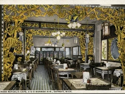 Postcard - Chinese Republic Cafe, 4-6-8 Monroe Ave., Detroit, Mich.