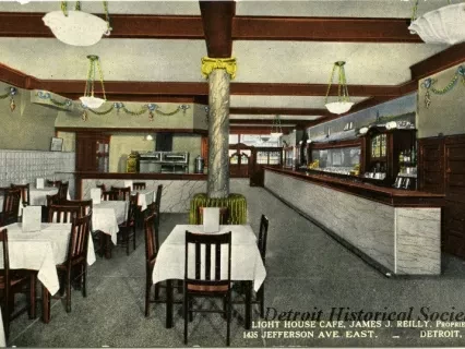 Postcard - Light House Cafe, James J. Reilly, Proprietor, 1435 Jefferson Ave., East. - Detroit, Mich.