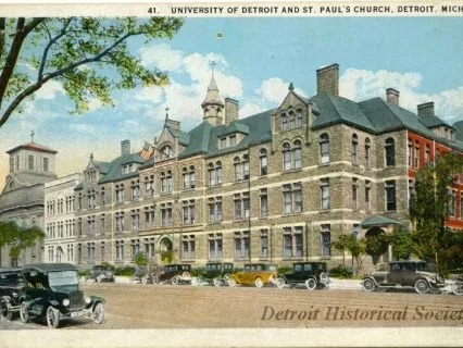 Postcard - University of Detroit and St. Paul's Church, Detroit, Mich.