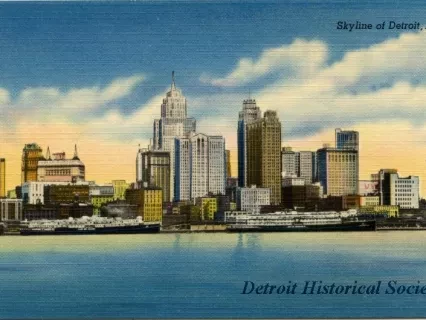 Postcard - Skyline of Detroit, Mich.