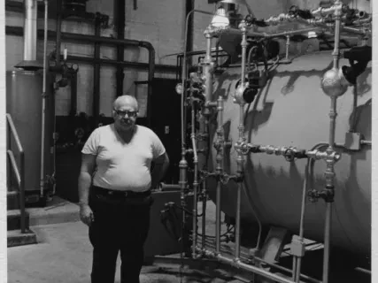 Print, Photographic - Boiler Opperator in Boiler Room at Harms Elementary School