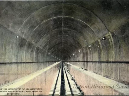 Postcard - West Bound Tube Detroit River Tunnel Sabaqueous, Section. Through which Michigan Central Trains Run; Detroit, Mich.
