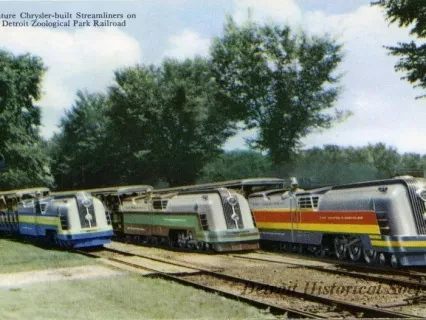 Postcard - Miniature Chrysler-built Streamliners on the Detroit Zoological Park Railroad