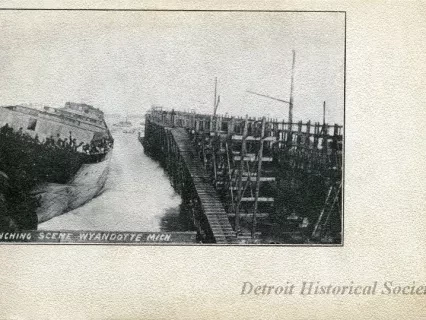 Postcard - Launching Scene, Wyandotte, Mich.