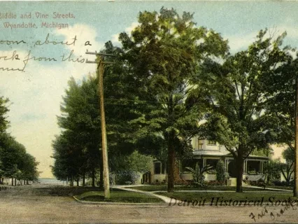Postcard - Biddle and Vine Streets, Wyandotte, Mich.